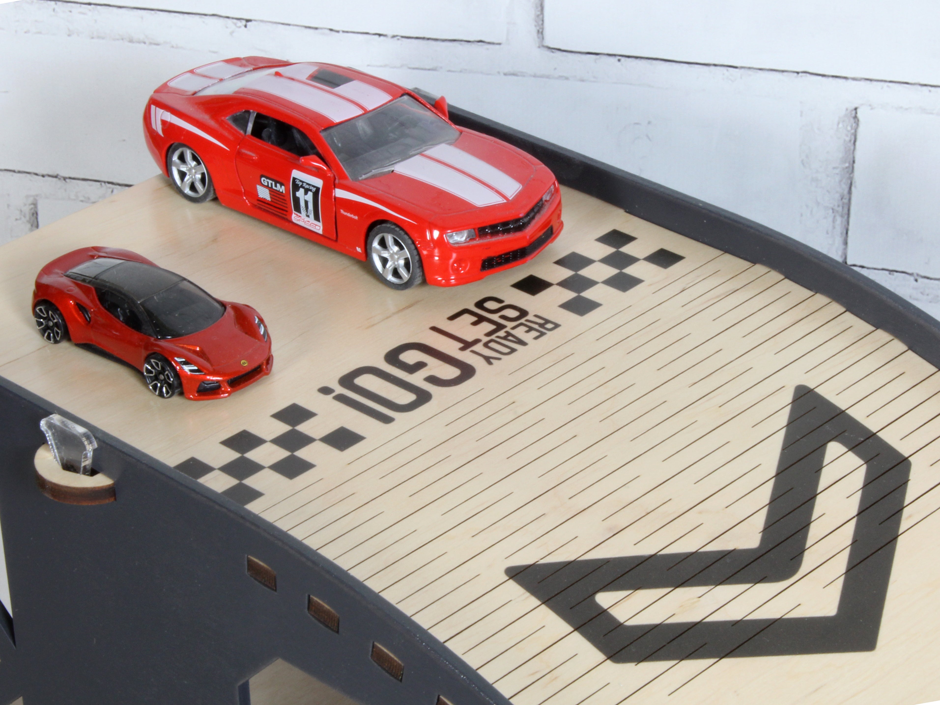 Personalized Wooden Toy Car Ramp | 1:64 Scale Kids Race Track & Storage Organizer