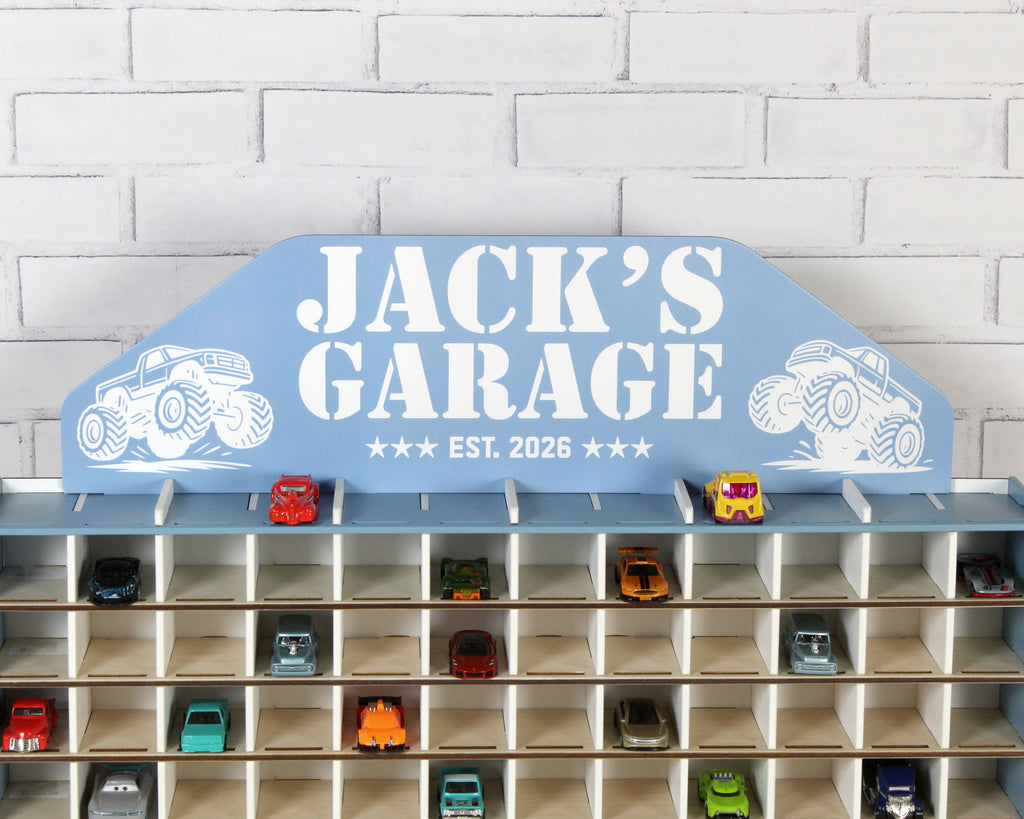 Garage for Hotwheels & Matchbox with Drawers & Nameplate