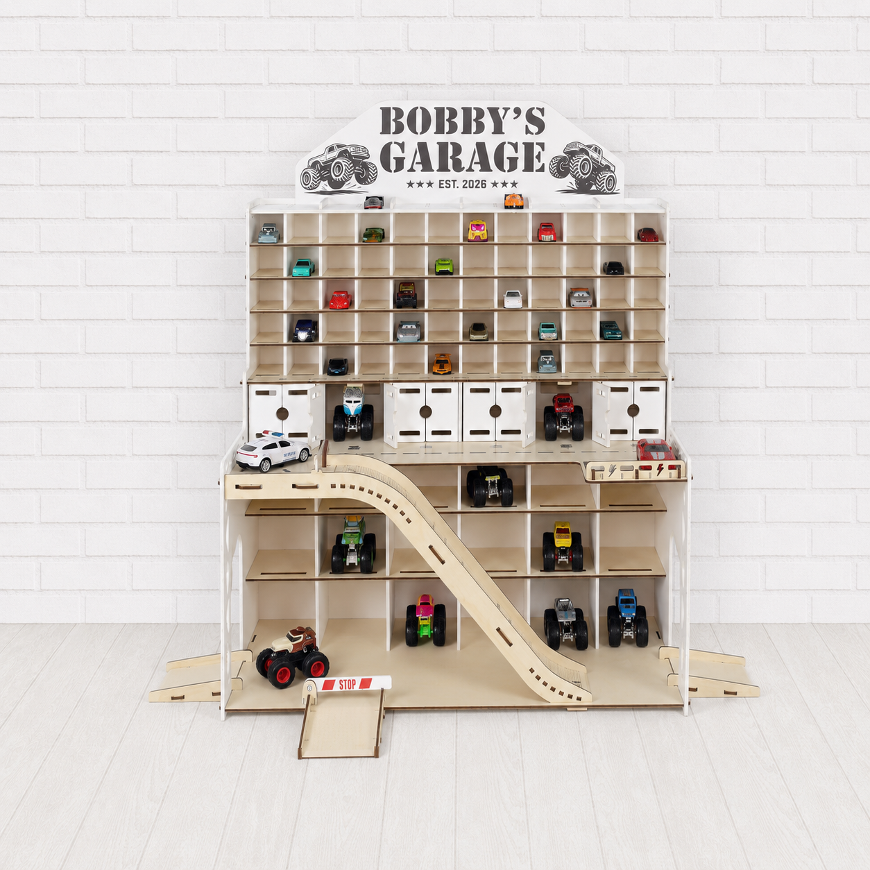 Toy Car Display Garage with Name & Personalization