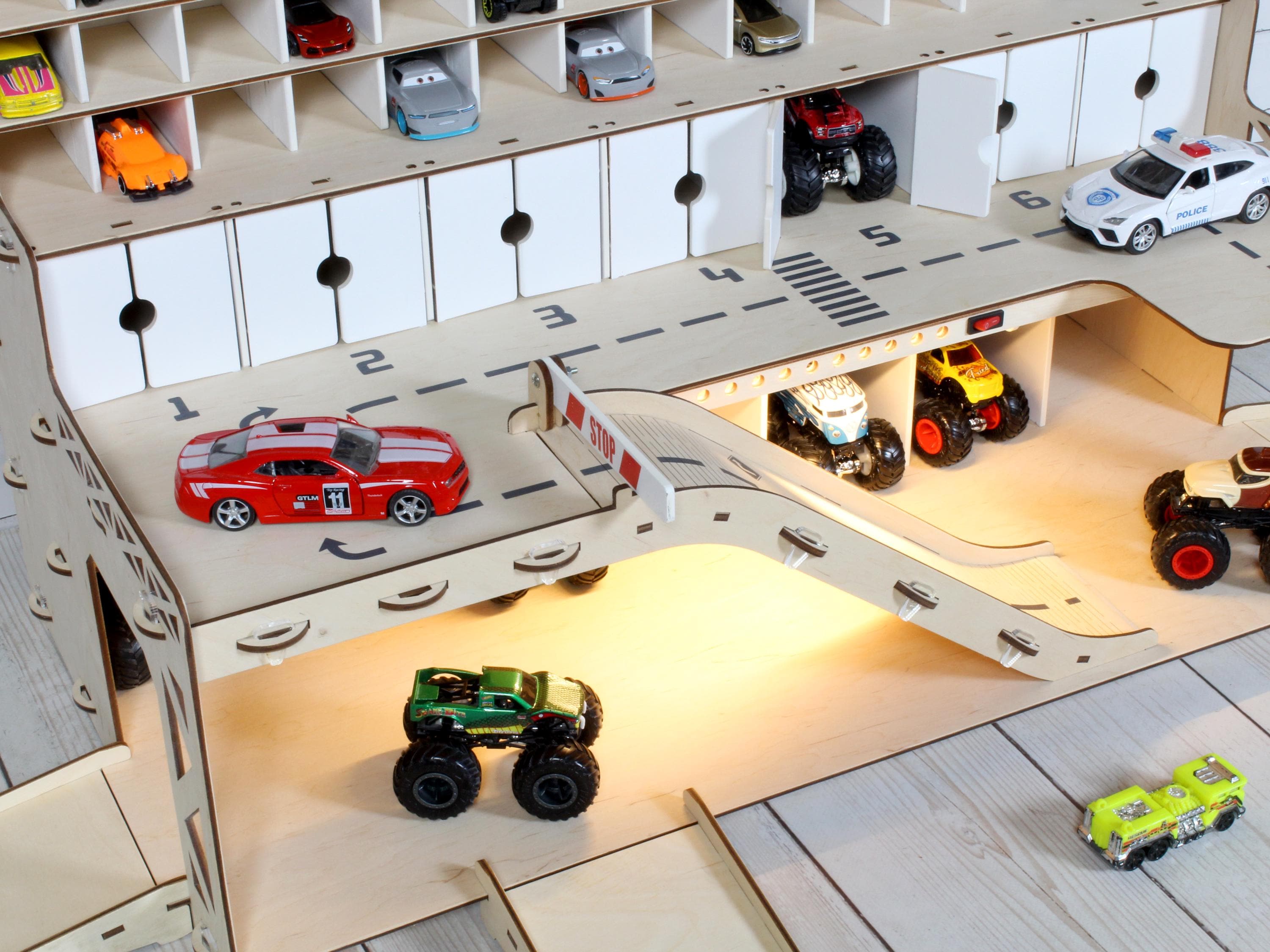 Wooden Toy Car Garage 91 Slots | 1:64 Scale Hot Wheels Storage Organizer
