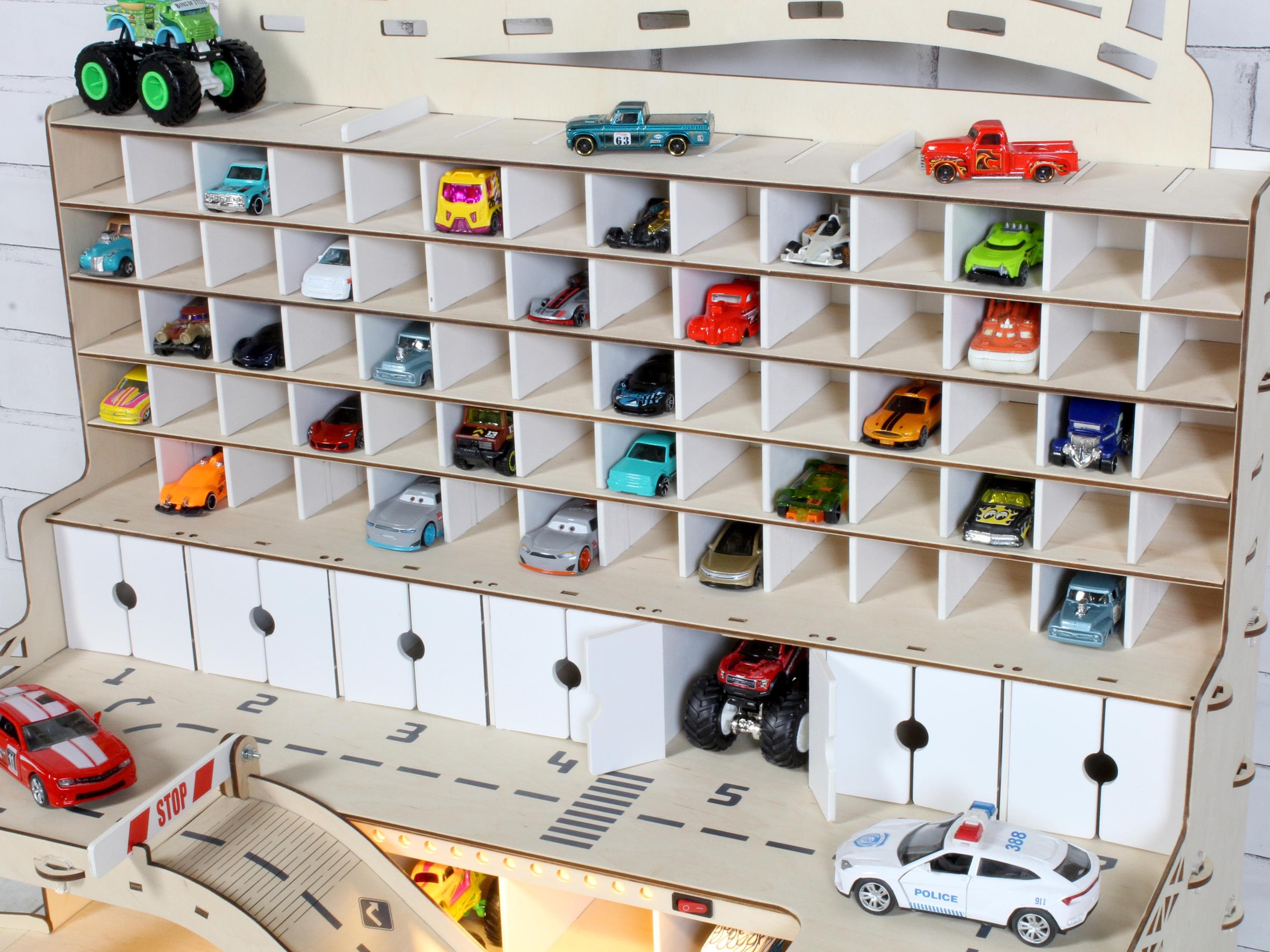 Wooden Toy Car Garage 91 Slots | 1:64 Scale Hot Wheels Storage Organizer