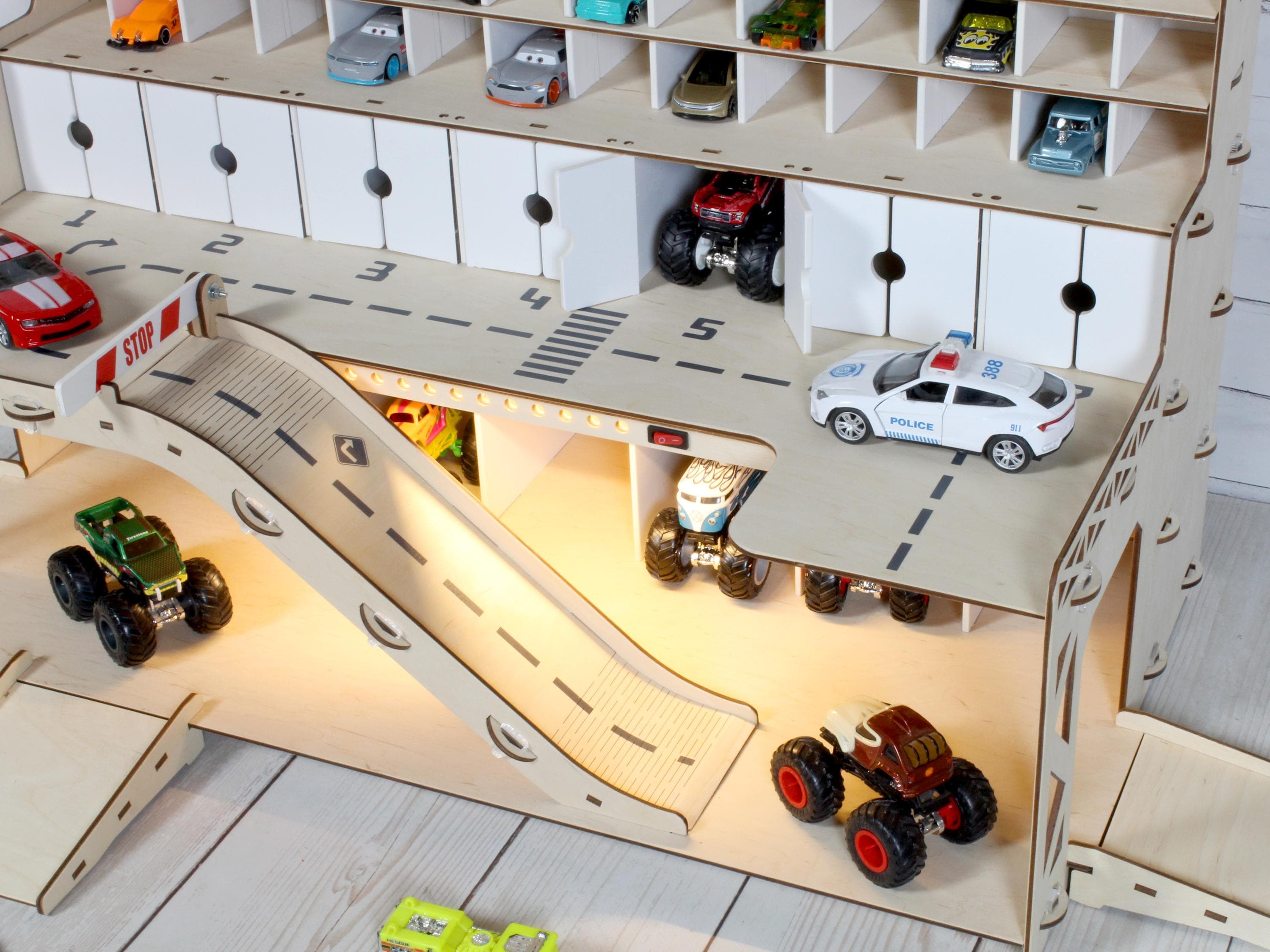 Wooden Toy Car Garage 91 Slots | 1:64 Scale Hot Wheels Storage Organizer