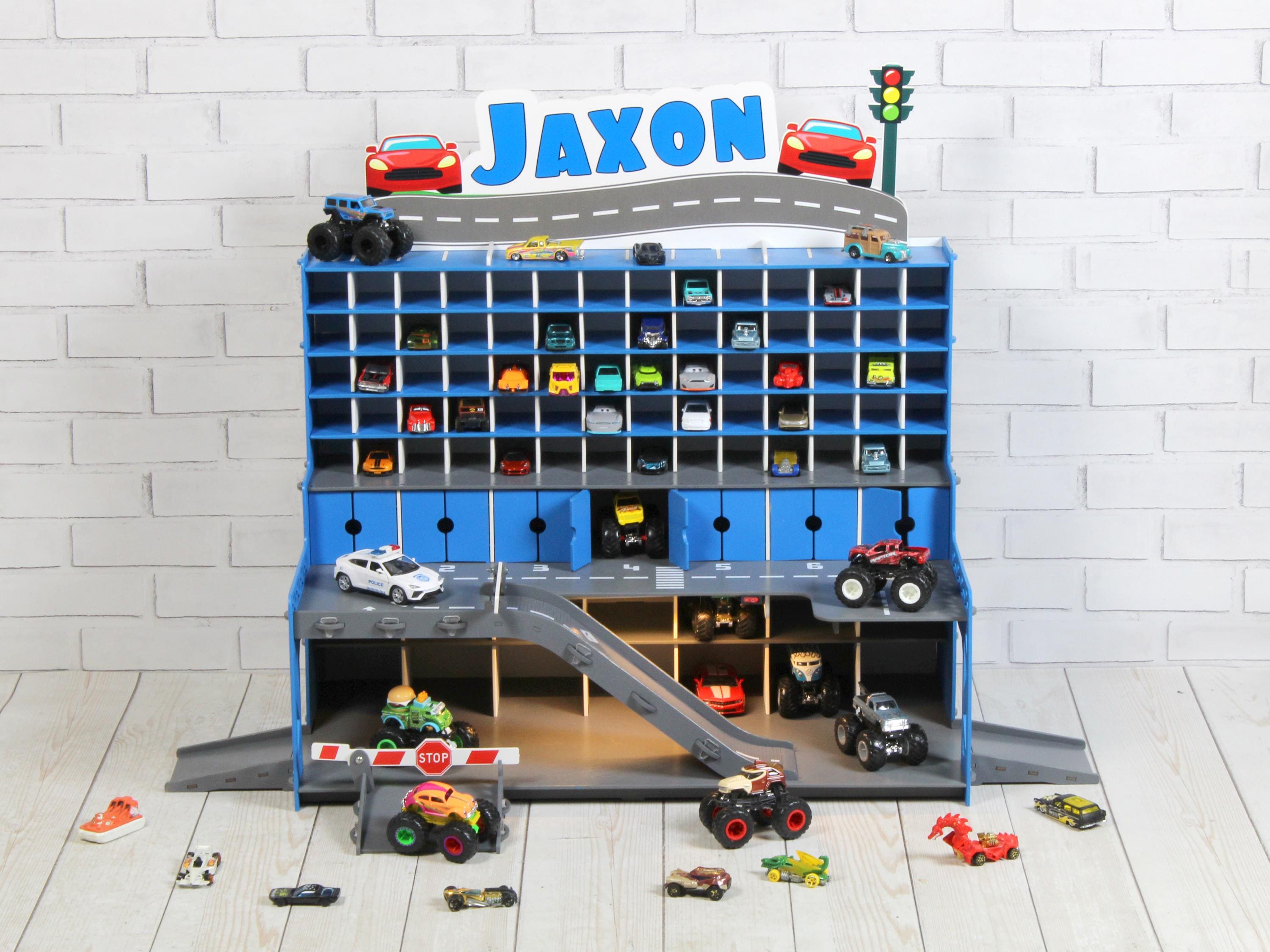 Wooden Toy Car Garage 91 Slots | 1:64 Diecast Storage Display with LED & Nameplate