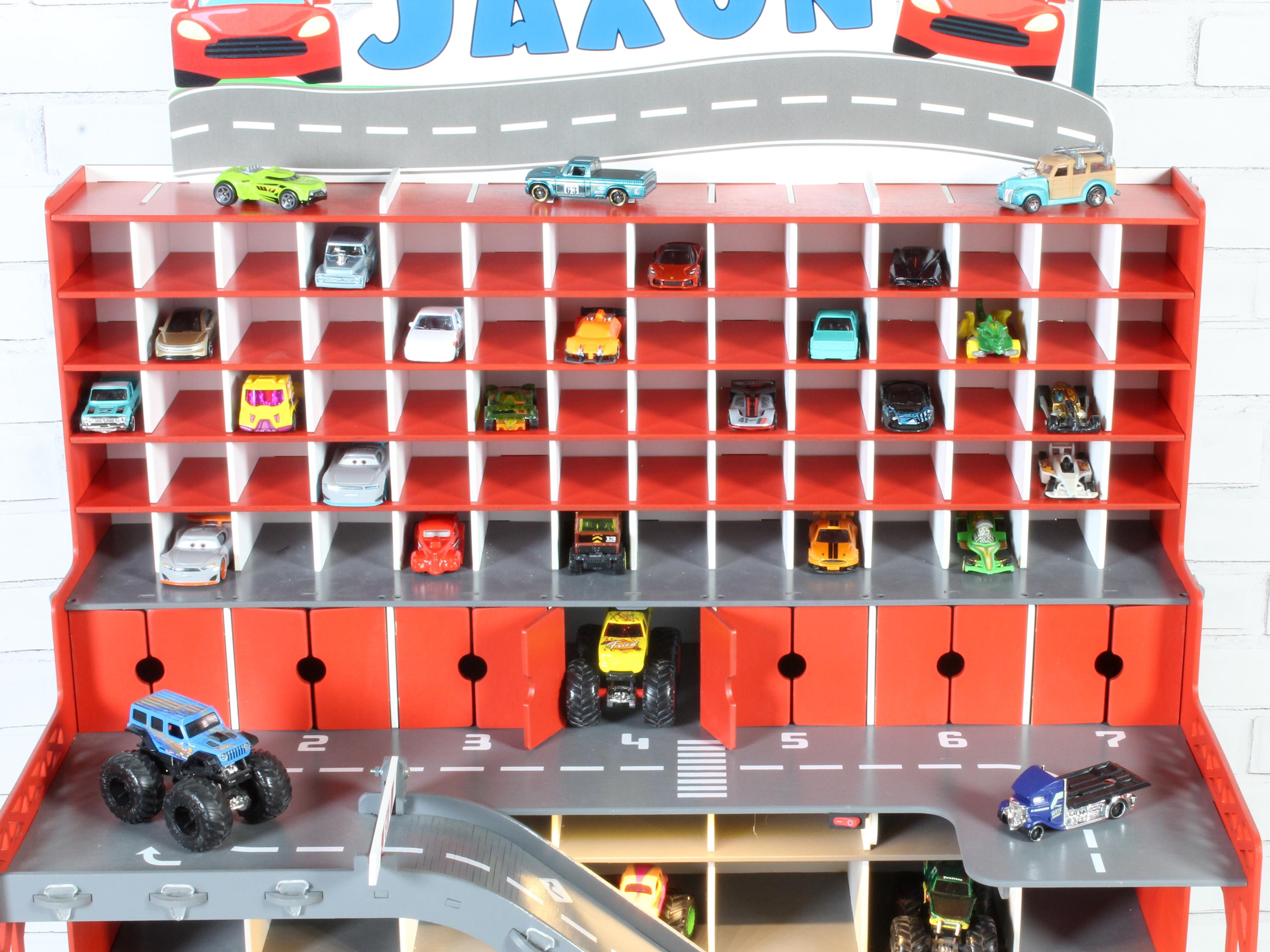 Wooden Toy Car Garage 94 Slots | 1:64 Scale Birch Display with LED & Car Wash