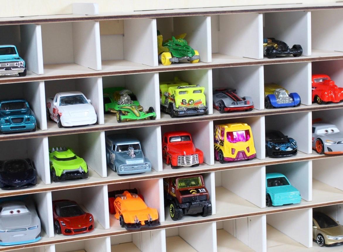 Natural Wooden Toy Car Garage 94 Slots | LED, Car Wash & Nameplate