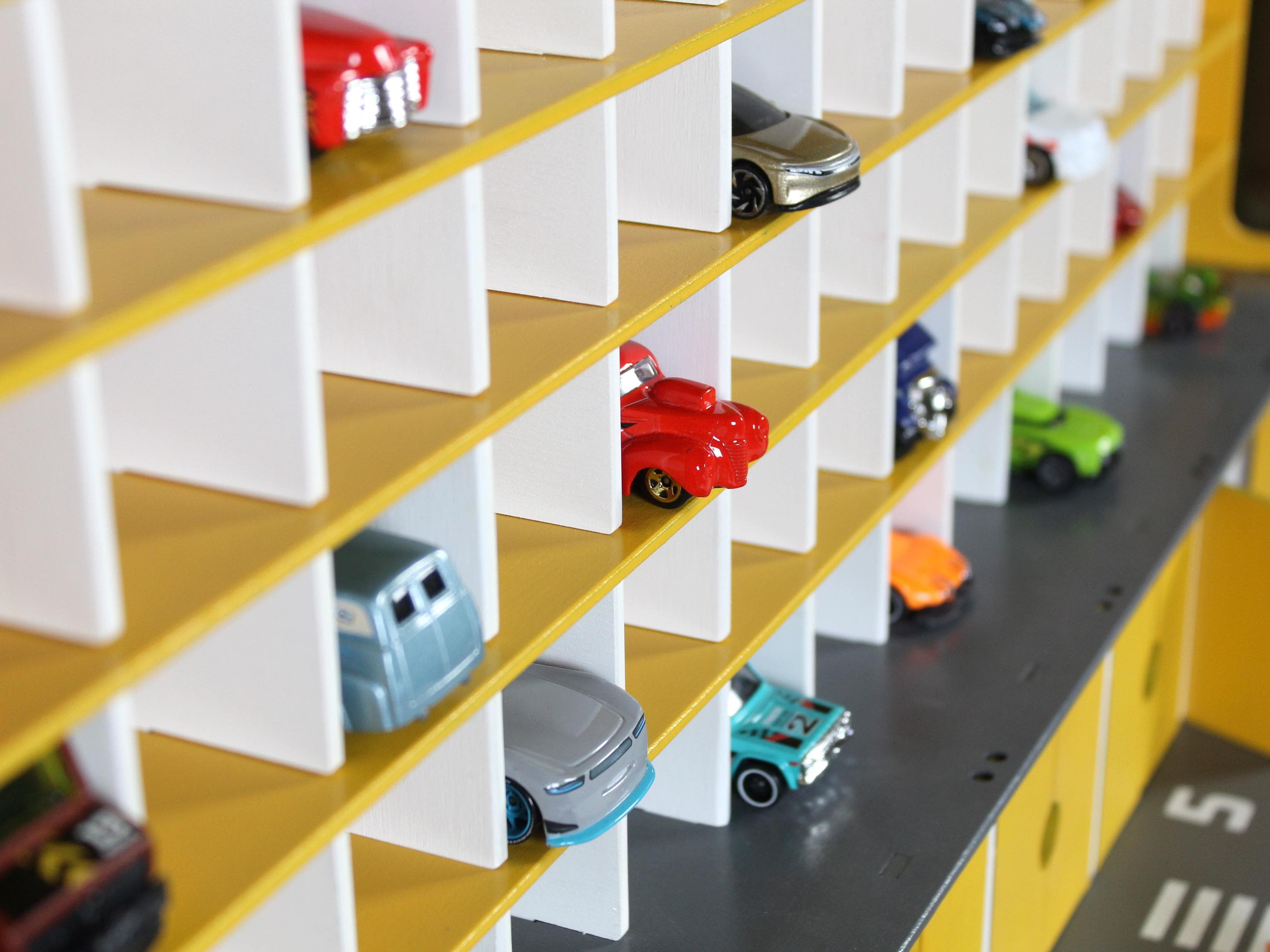 Wooden Toy Car Garage 94 Slots | 1:64 Scale Display with LED, Ramps & Car Wash