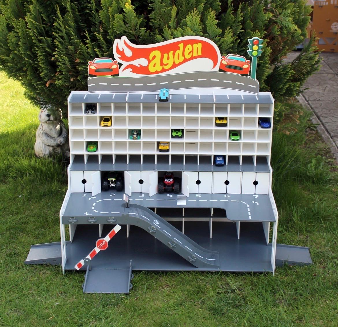 Wooden Toy Car Garage 91 Slots | 1:64 Scale Storage Display with LED Option