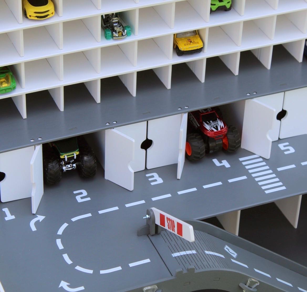 Wooden Toy Car Garage 91 Slots | 1:64 Scale Storage Display with LED Option