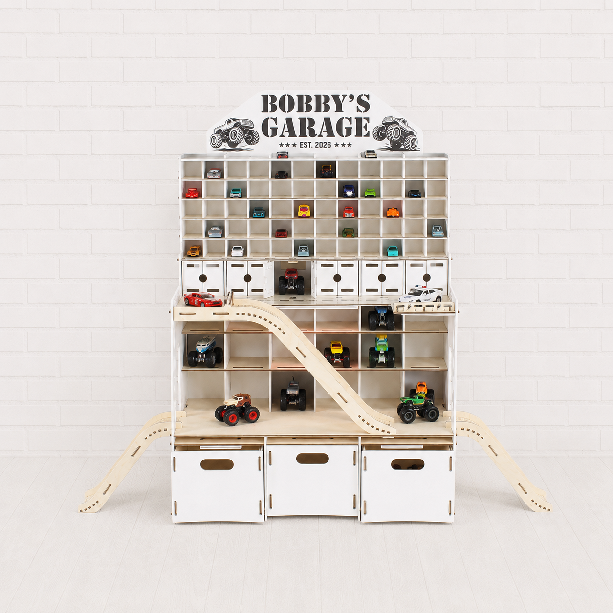 Toy Car Parking with Drawers for Kids Room