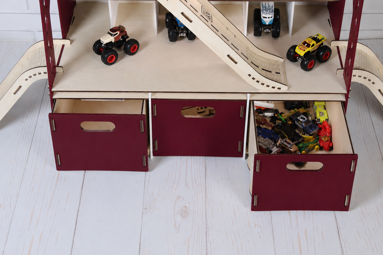 Wooden Storage for Hotwheels & Matchbox with Drawers